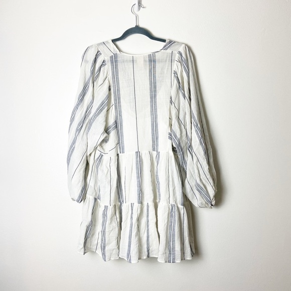 H&M • Women’s White/Blue Striped Beach Boho Mini Ruffle Dress Size Small - Picture 2 of 6